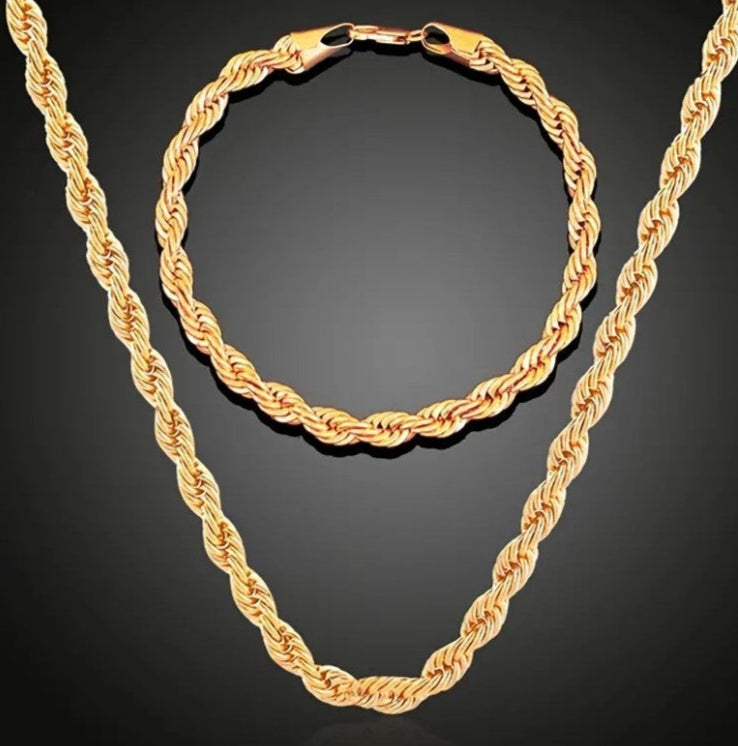 Collar chapado en oro de 2 piezas de 18 quilates para hombres y mujeres