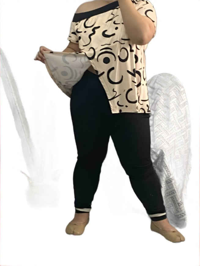 Abstract Print Split Hem Top & Pants Set