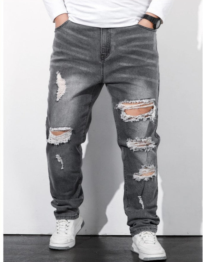 Extended Sizes Ripped Straight Leg Jeans