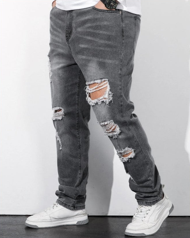 Extended Sizes Ripped Straight Leg Jeans