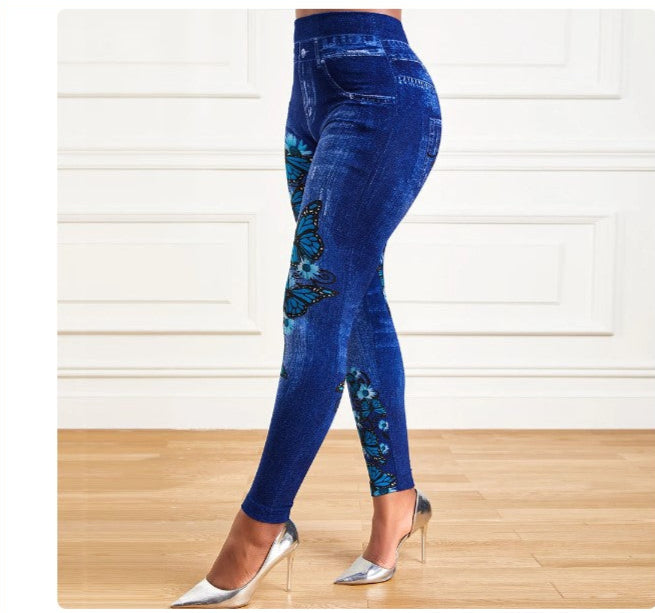 High Waist Stretch Leggings Denim Look Skinny Jeggings