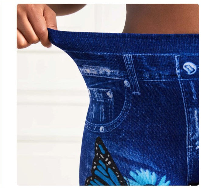 High Waist Stretch Leggings Denim Look Skinny Jeggings