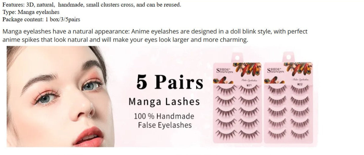Manga Lashes 5 Pairs Anime Cosplay Faux Mink Strip Lashes