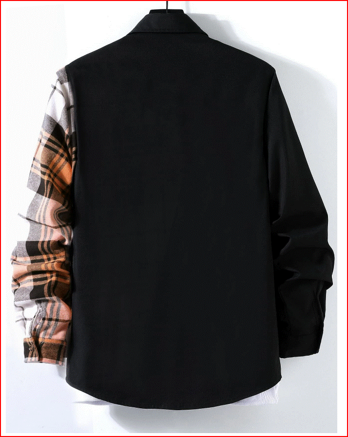 Hombres Camisa a cuadros con parche y bolsillo sin camiseta