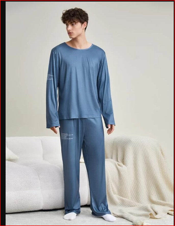 Men Slogan Graphic Tee & Drawstring PJ Set