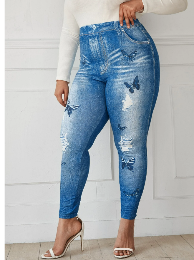 Butterfly Imitation Denim Leggings