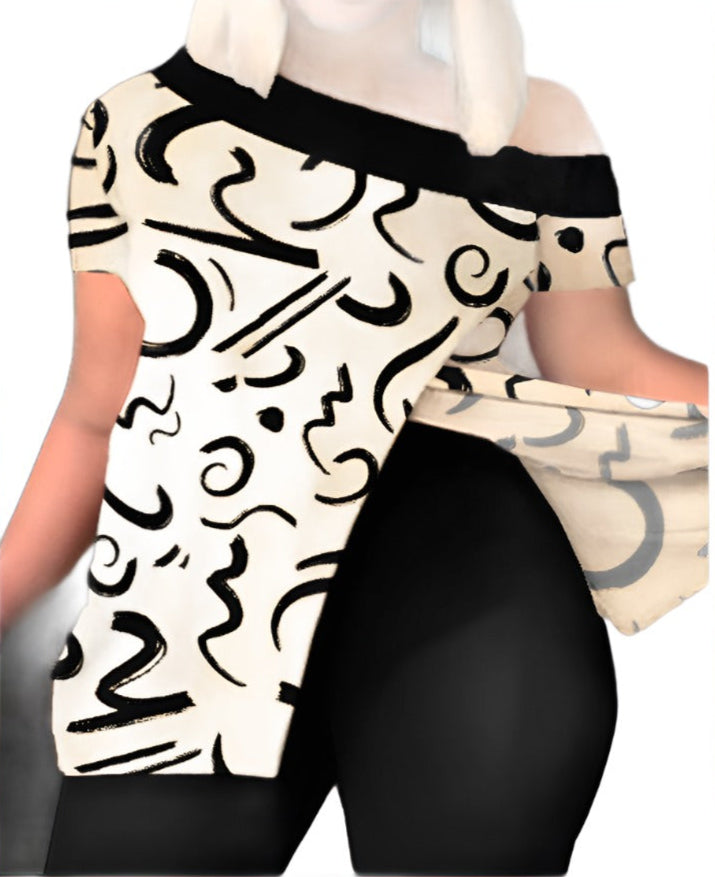 Abstract Print Split Hem Top & Pants Set