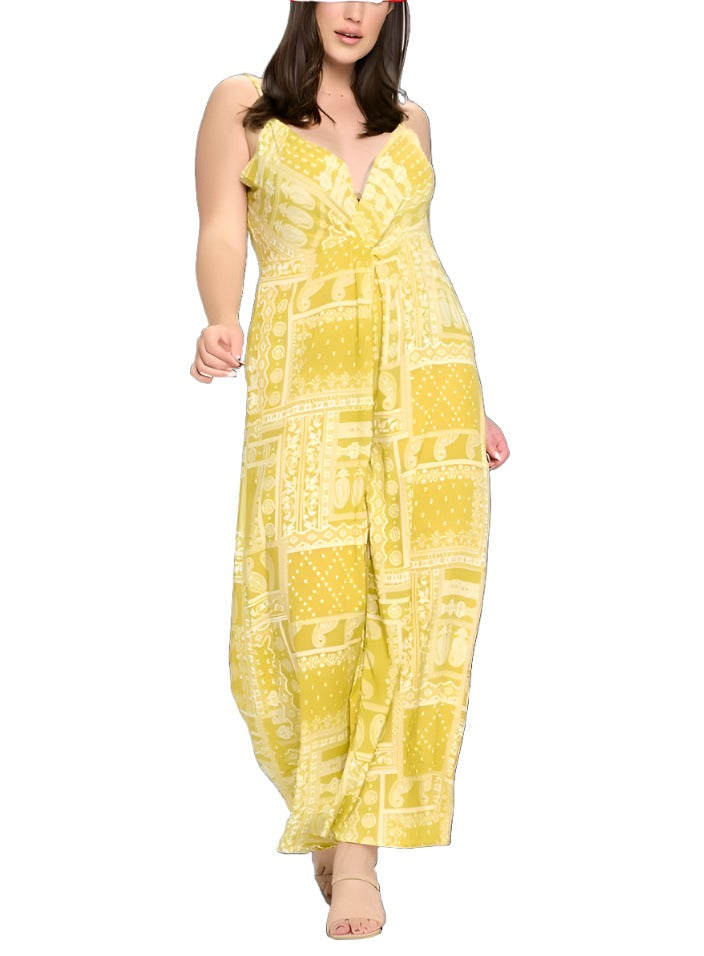 Plus Size Rayon Geo Print Jumpsuit