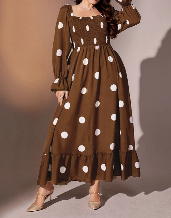 Plus Polka Dot Flounce Ruffle Hem Dress