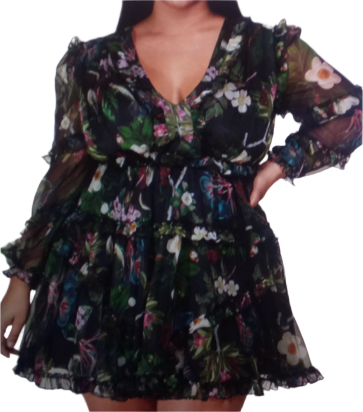 Ruffle Floral Back Lace Up Mini Dress