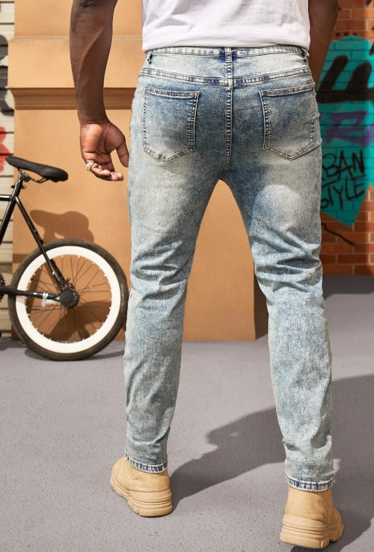 Men Cotton Ripped Slim Straight Jeans