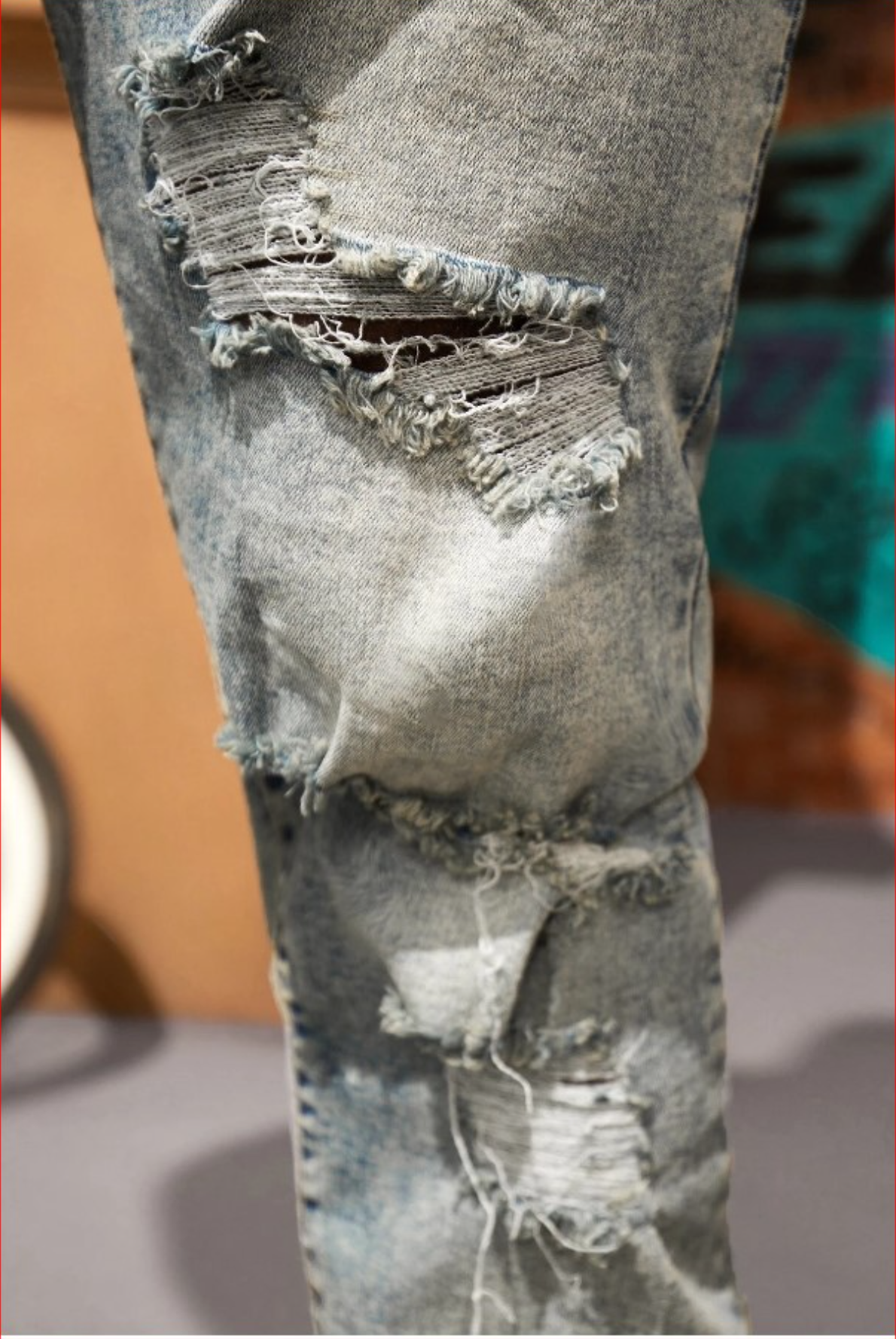 Men Cotton Ripped Slim Straight Jeans
