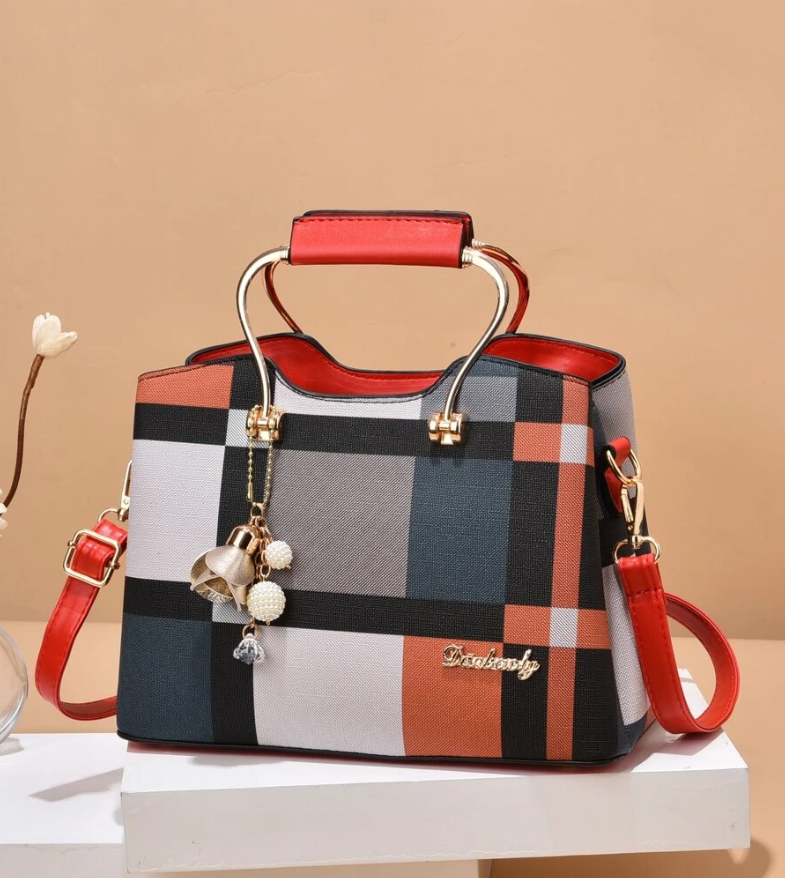 Plaid Pattern Square Bag Medium Bag Charm Decor