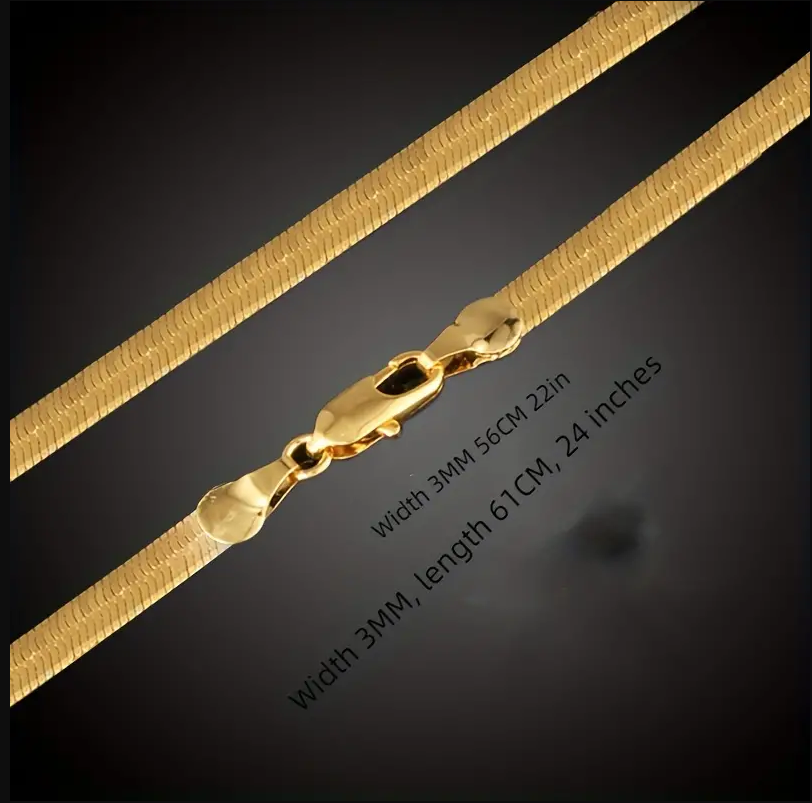 1pc Gold Plated Flat Herringbone Snake Bone Necklace