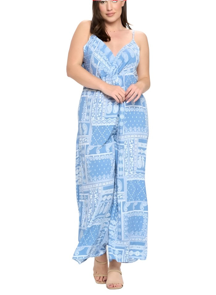 Plus Size Rayon Geo Print Jumpsuit
