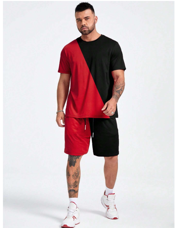 Extended Sizes Men Two PC Tee & Drawstring Shorts