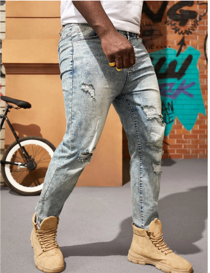 Men Ripped Slim Straight Jeans