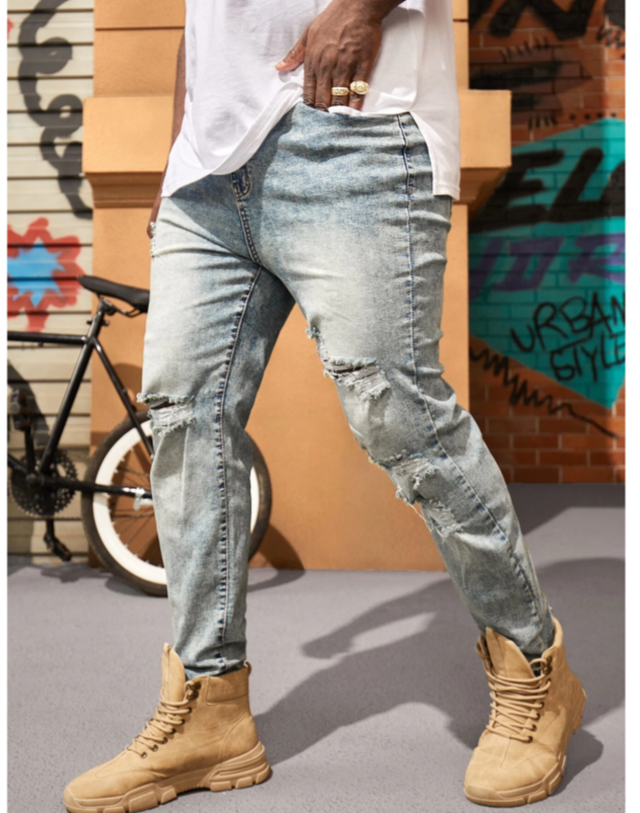 Men Ripped Slim Straight Jeans