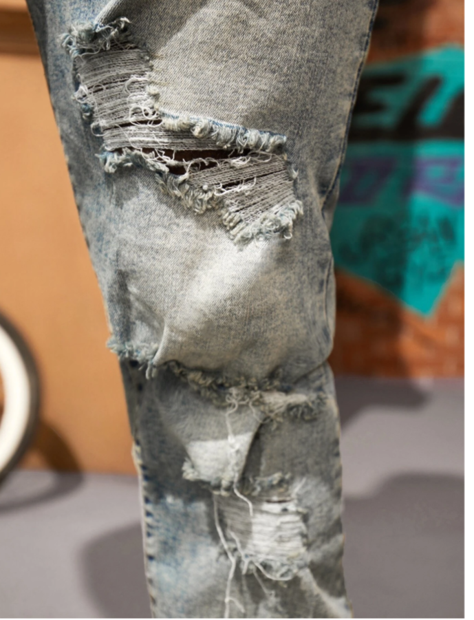 Men Ripped Slim Straight Jeans