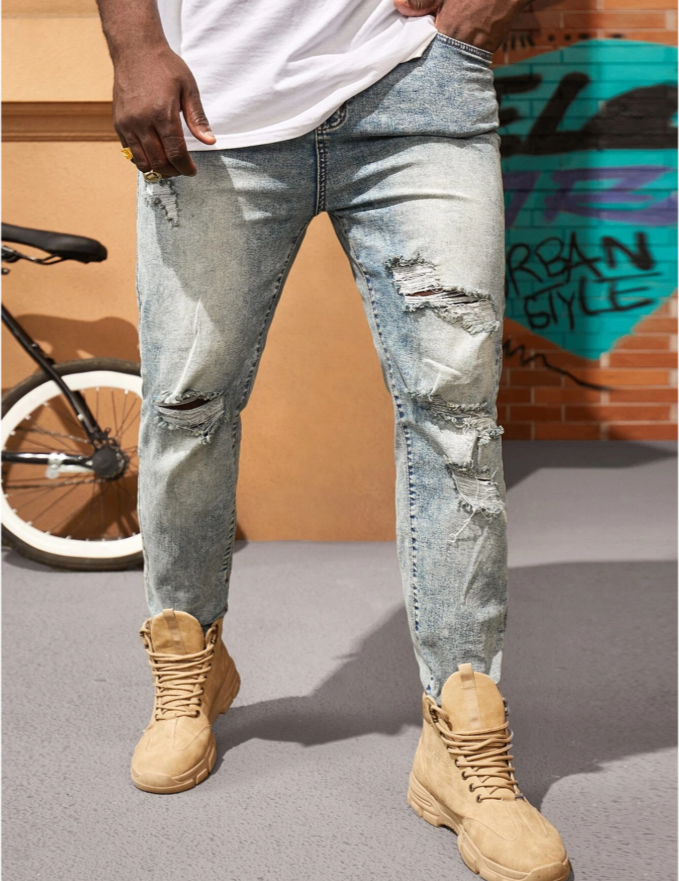 Men Ripped Slim Straight Jeans