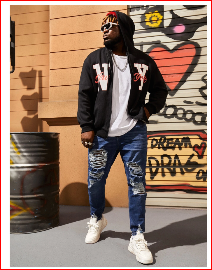 Extended Sizes Ripped Straight Leg Jeans