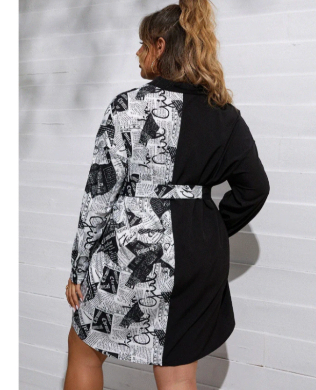 Plus Newspaper Shirt Dress