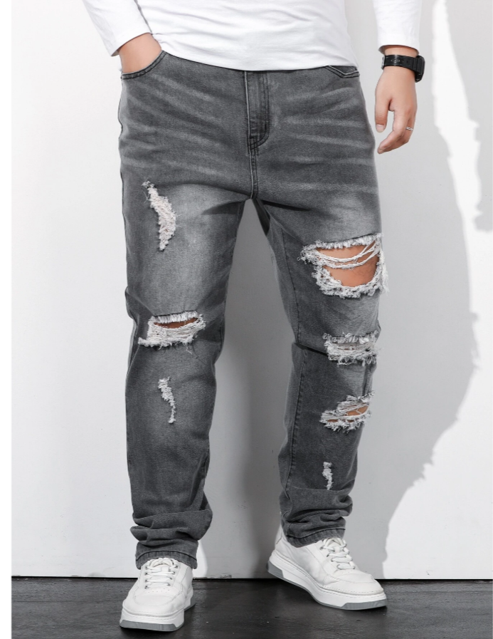 Extended Sizes Ripped Straight Leg Jeans
