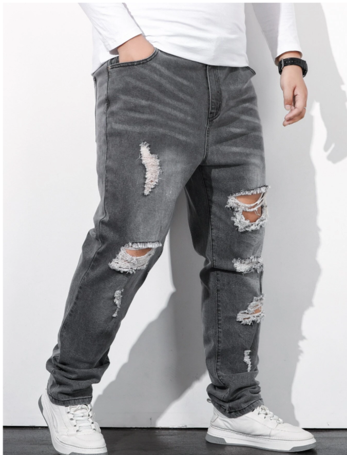 Extended Sizes Ripped Straight Leg Jeans