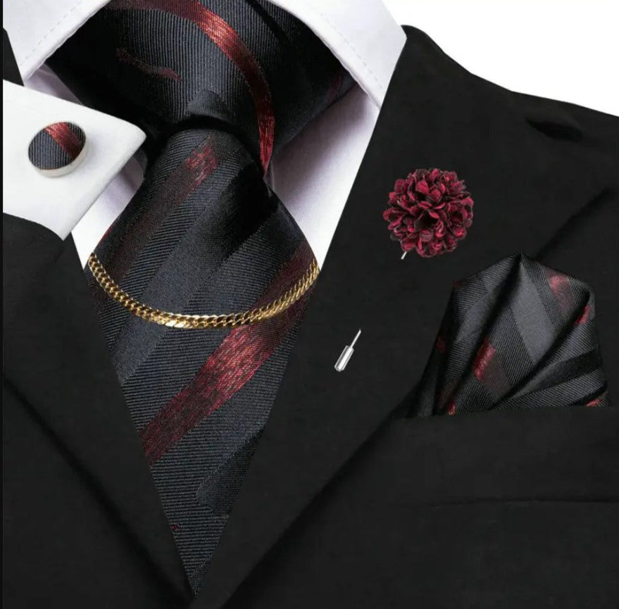 Men Fashion Striped Necktie Set With Cufflink