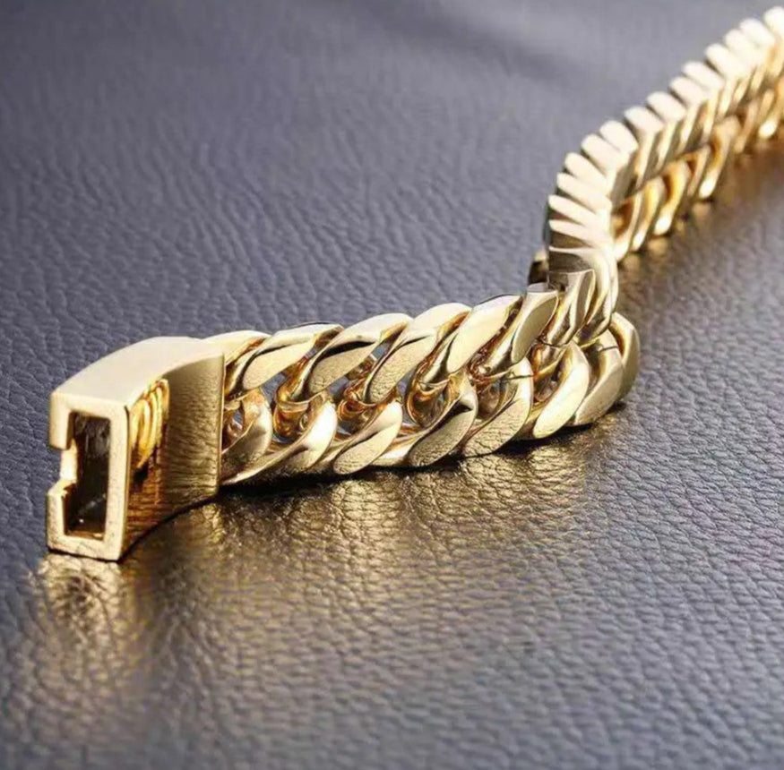 Men's Fashion Golden-Silver Plated 10mm Bracelet