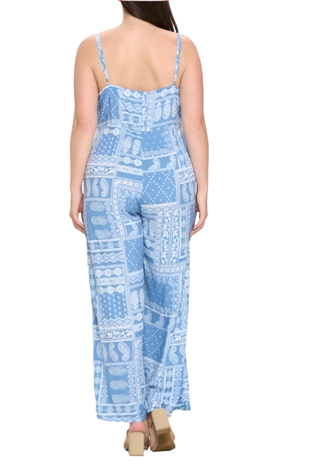 Plus Size Rayon Geo Print Jumpsuit