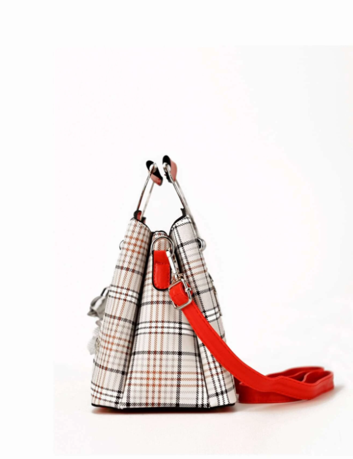 Plaid Pattern Square Bag Medium Charm Decor