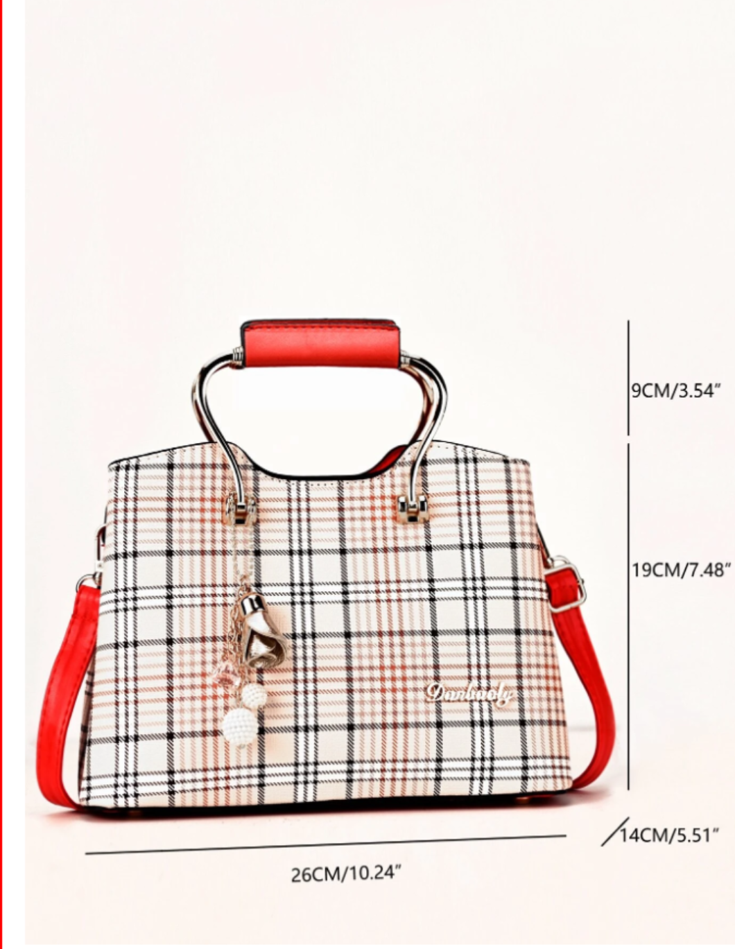 Plaid Pattern Square Bag Medium Charm Decor
