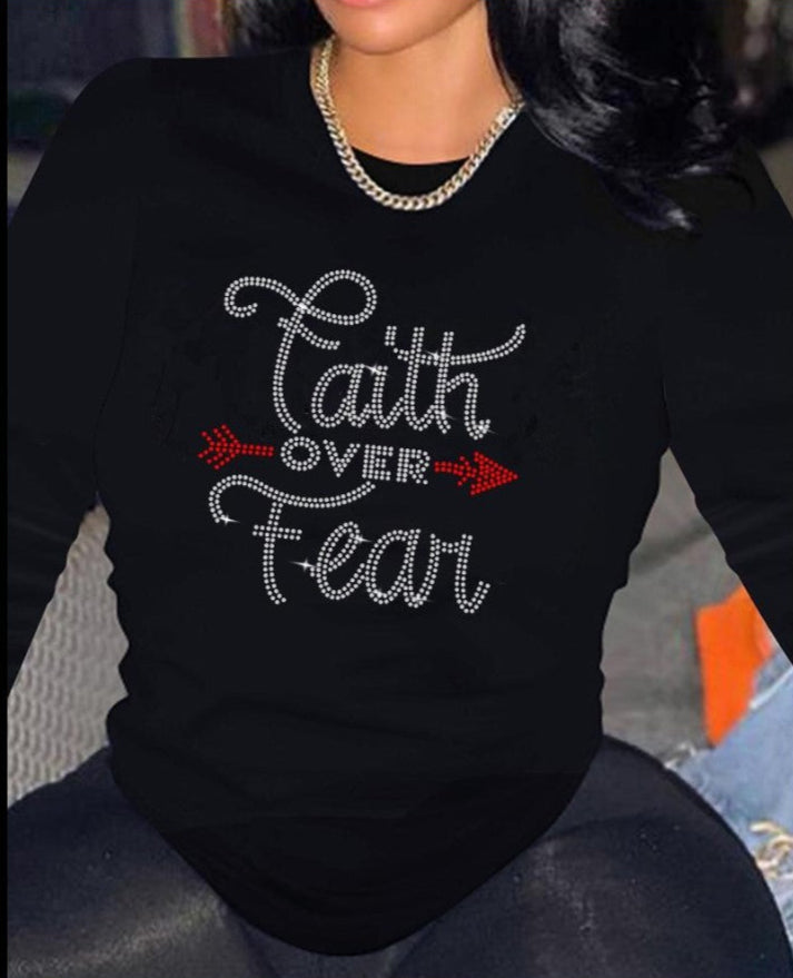 Rhinestone Letter Print Causal Top