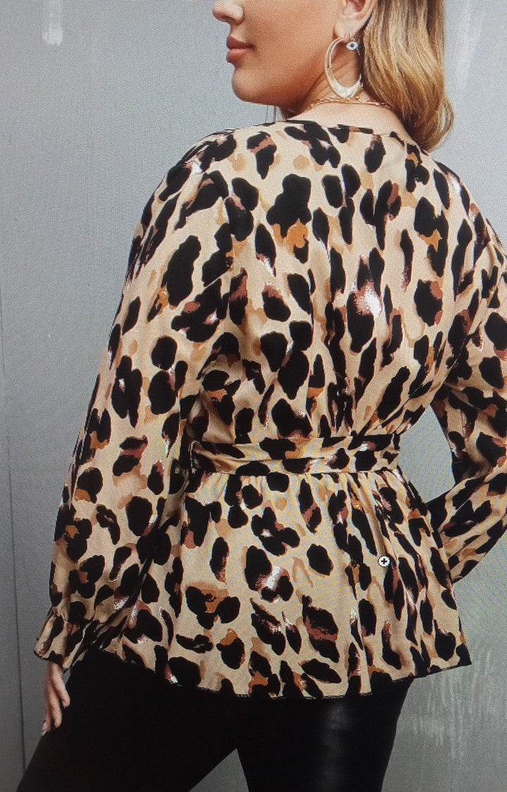 Plus Leopard Print Blouse