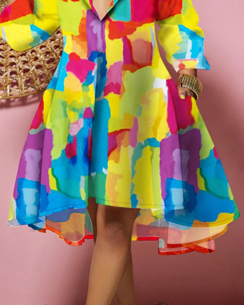 Plus Size Allover Print Flowy Shirt Dress