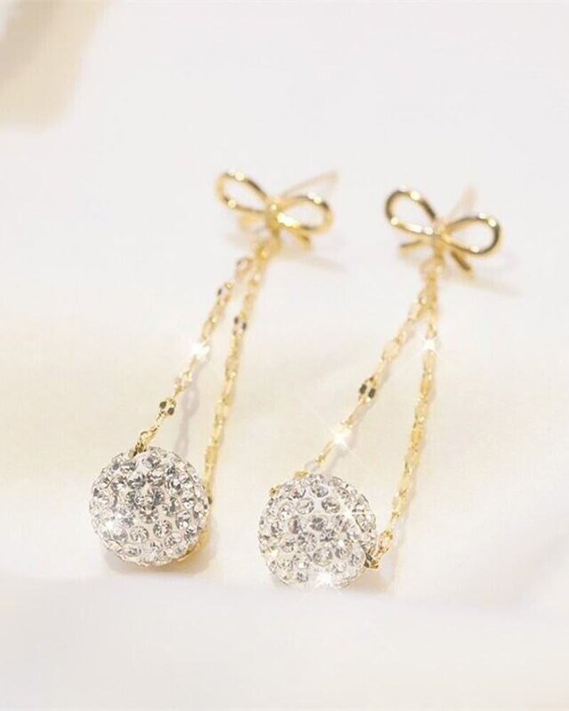 Bowknot Ball Pattern Rhinestone Drop Earrings