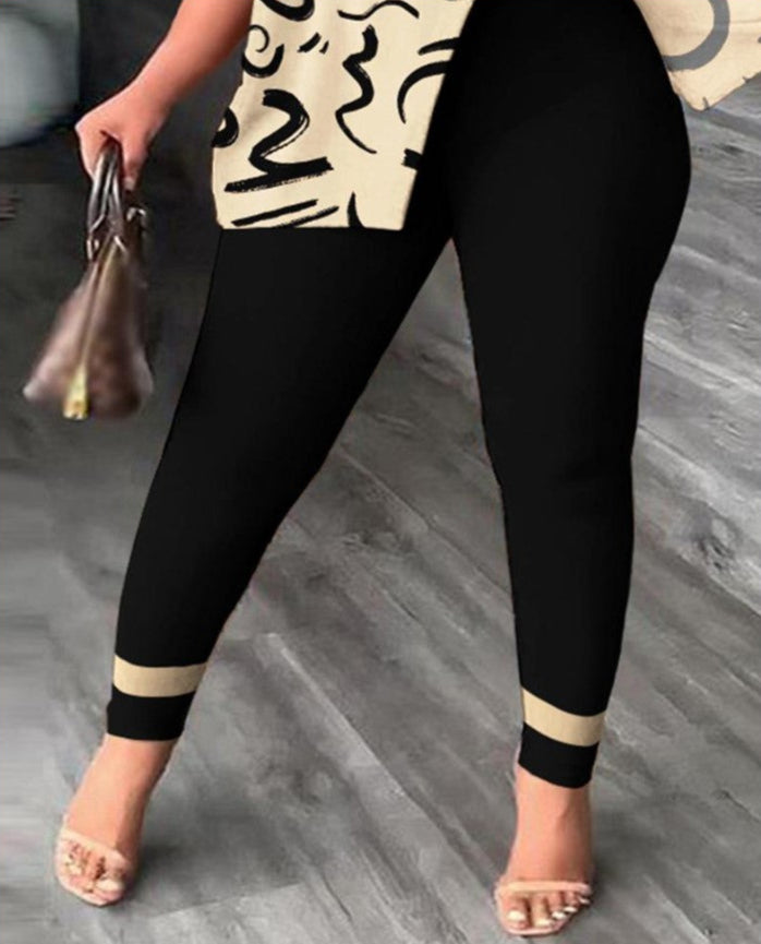 Abstract Print Split Hem Top & Pants Set