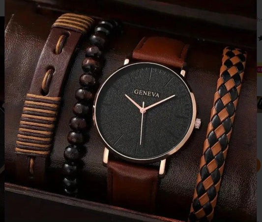 4 piezas correa de reloj de cuero de cuarzo 