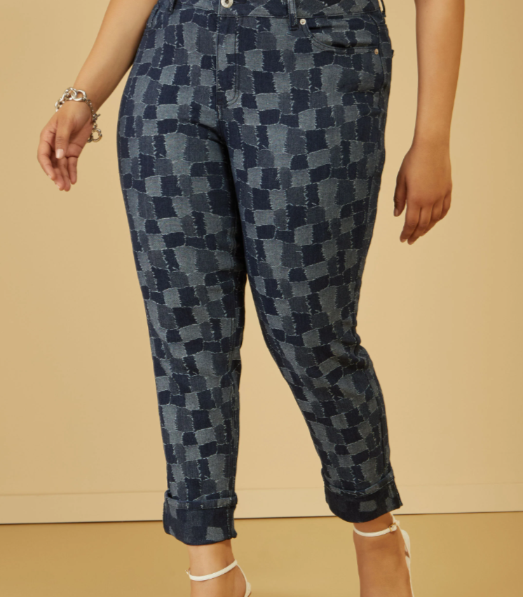 Cuffed Patchwork Slim Leg Jeans