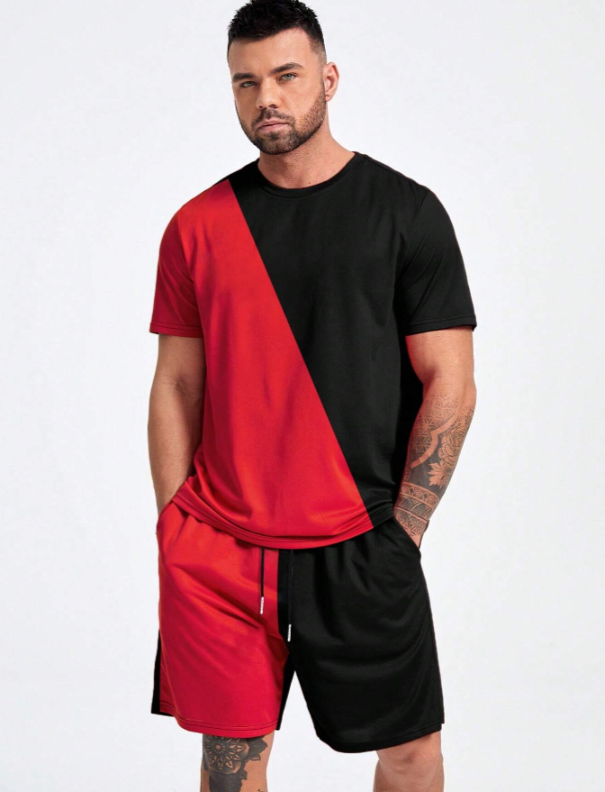 Extended Sizes Men Two PC Tee & Drawstring Shorts