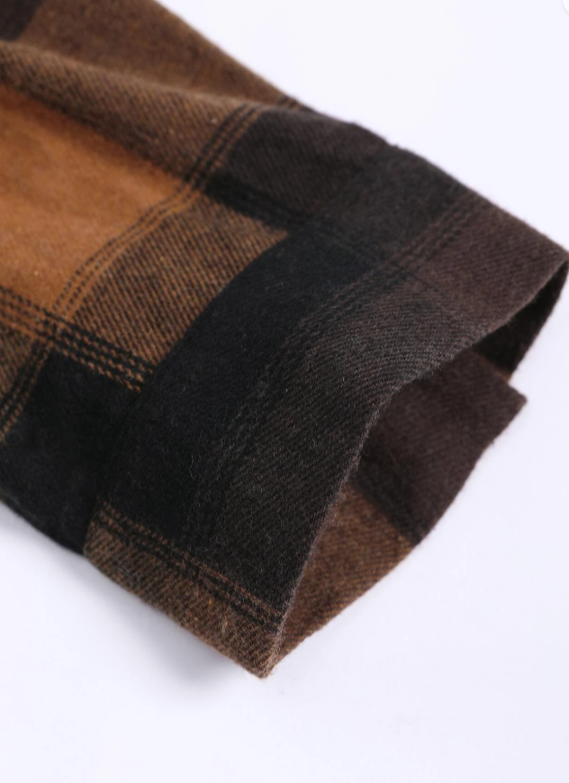 Men Plaid Drawstring Hooded Shirt
