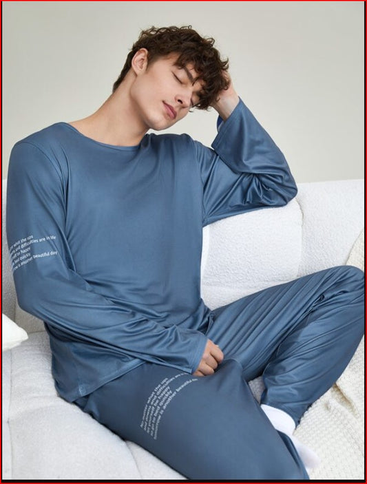 Men Slogan Graphic Tee & Drawstring PJ Set