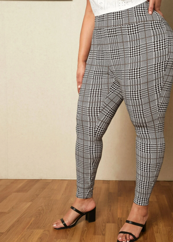 Leggings con cinturilla ancha y estampado de pata de gallo con curvas 