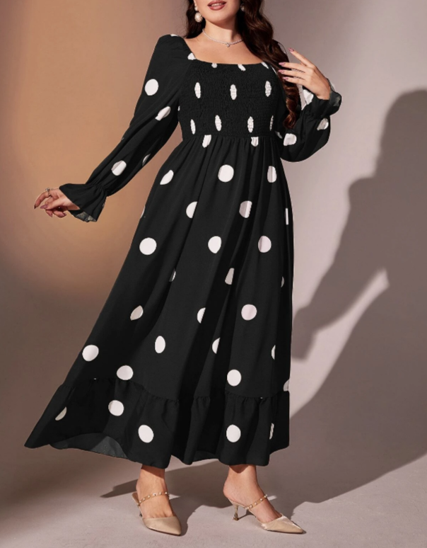 Plus Polka Dot Flounce Ruffle Hem Dress