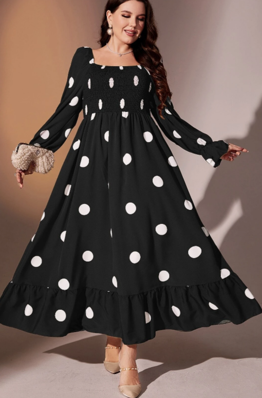 Plus Polka Dot Flounce Ruffle Hem Dress