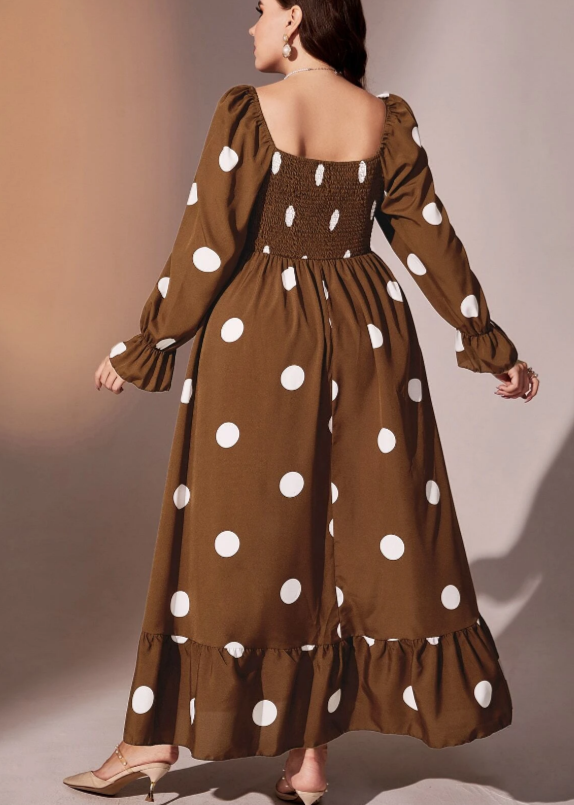 Plus Polka Dot Flounce Ruffle Hem Dress