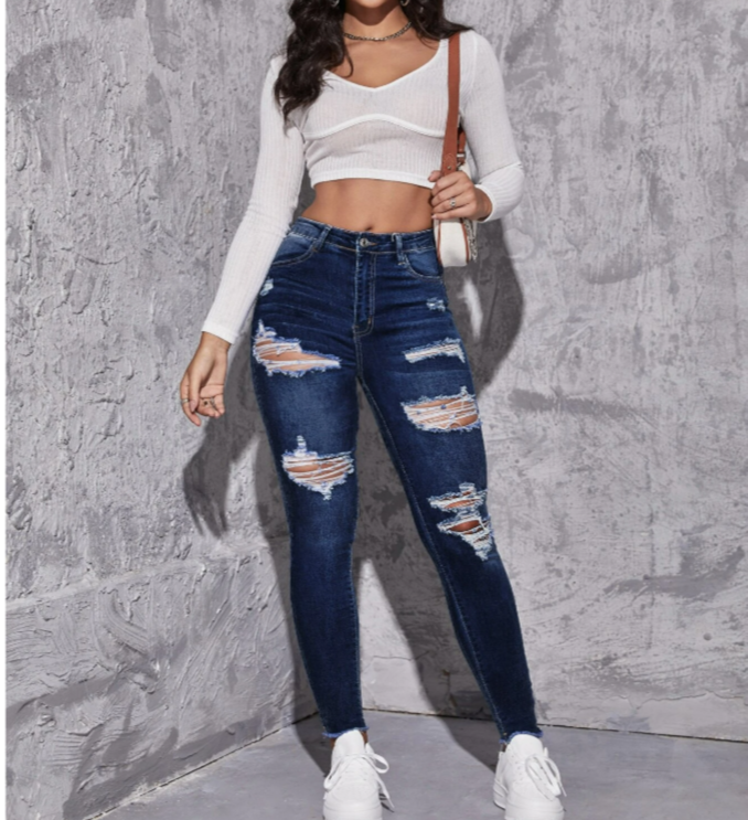 Ripped Raw Trim Skinny Jeans