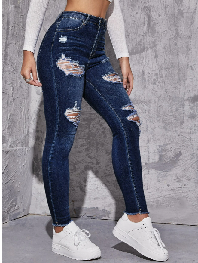 Ripped Raw Trim Skinny Jeans