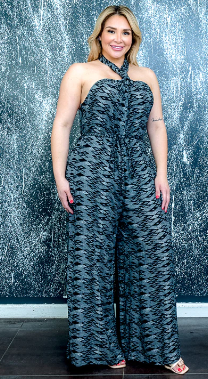 Plus Size Halter Backless Jumpsuit Wide Legs